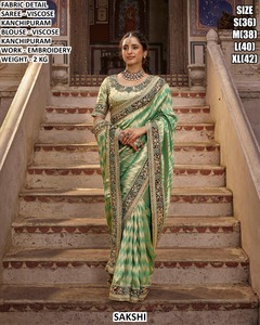 Sakshi Viscose Kanchipuram <b>Saree</b> With Embroidery Pink And Beige Blouse <b>For</b> <b>Women</b> Wedding Wear Regular Fit Floor Length - Product Image 3