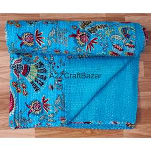 ผ้าห่มคันธาทำมือ 100% ใยฝ้ายแท้ ดีไซน์หลากสี เย็บมือ สไตล์โบฮีเมียน สำหรับใช้ในบ้าน ผ้าห่มนุ่มสบาย - Product Image 4