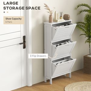 Mobiletto Portascarpe Sottile a 3 Cassetti con Ante a Persiana, Organizer Salvaspazio per Ingresso/Casa, Bianco, Contiene 6 Paia - Product Image 4