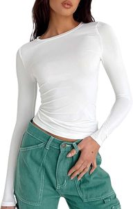Camiseta corta de seda de leche para mujer, estilo dulce, cuello redondo, ajuste ceñido, manga corta, color liso, ideal para el verano. - Product Image 2