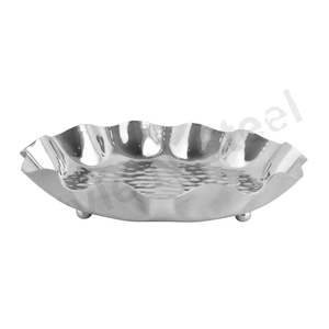 Plateau de service rond en acier inoxydable pour restaurant et maison Plateau métallique unique décoratif - Product Image 1