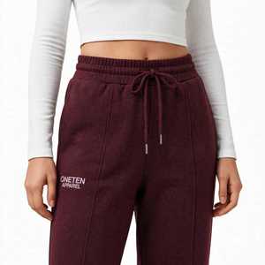 ONETEN APPAREL Pantalones Deportivos Anchos Color Borgoña para Mujer, Cintura Elástica con Cordón, Bolsillos Laterales, Joggers Casuales - Product Image 6