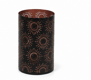 Pot à bougie votive en métal noir mat avec motif de points dorés, cylindre, décoration d'intérieur - Product Image 3