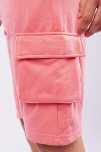 Men's Pink Cargo Shorts Mid Waist Drawstring Elastic Cotton Casual Bermuda Shorts Pockets Solid Color - Product Image 2