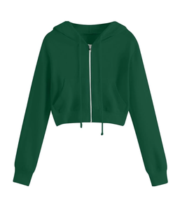 OEM Custom Women's Clothing Street Wear Zip up <b>Cropped</b> <b>Tops</b> Sweat Hoodie Pullover <b>Cropped</b> - Product Image 2