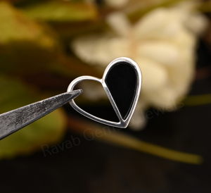 <b>Black</b> Onyx Gemstone 17mm <b>Heart</b> Design 925 Sterling Silver Rhodium Plated Half <b>Black</b> <b>Heart</b> Pendant Gift Unisex DIY Jewelry Making - Product Image 3