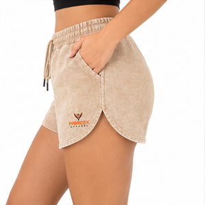 Shorts pour femmes respirants, style vintage, 100% coton, élégants, confortables, vente en gros, délavage à l'acide, logo personnalisé, séchage rapide - Product Image 5