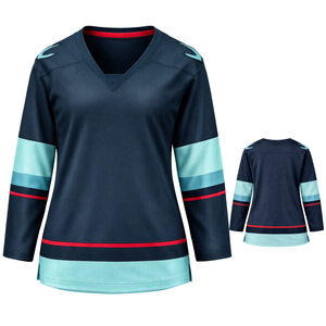 Camiseta de Hockey sobre Hielo para Mujer, Color Verde Azulado Oscuro, Deportiva, Transpirable, de Manga Larga, Uniforme de Hockey de Alto Rendimiento, Estilo de Equipo - Product Image 1