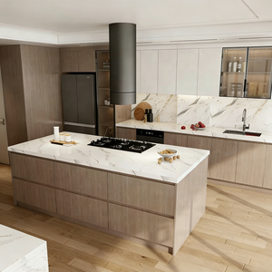 Meubles de <span class=keywords><strong>cuisine</strong></span> en L sur mesure avec finition laquée, structure en panneaux mélaminés et plan de travail en granit, armoires en bois pour villas - Product Image 3