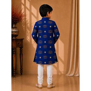 Ensemble Kurta Pyjama Homme Twisha-Xpressions Bleu Royal Manches Longues Imprimé Lotus Intégral en Polyester Traditionnel Ethnique pour Fêtes et Cérémonies - Product Image 2