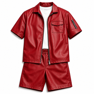 Ensemble chemise et short en cuir PU pour homme, tenue de luxe en similicuir 2 pièces, streetwear d'été, OEM ODM en gros - Product Image 1