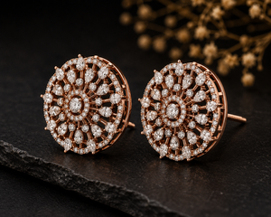 Rose Gold Floral Lab Grown Diamond <b>Stud</b> <b>Earrings</b> | Vintage Inspired Bridal Jewelry | OEM ODM Manufacturer - Product Image 5