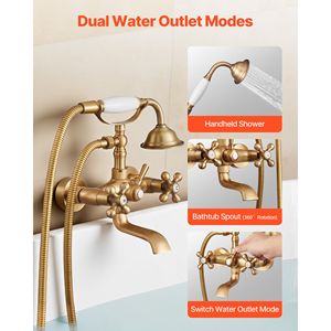 Rubinetto Moderno da Parete per Vasca da Bagno con Doccetta e Finitura Oro Spazzolato Vintage per Vasca con Piedini a Zampa di Leopardo - Product Image 4