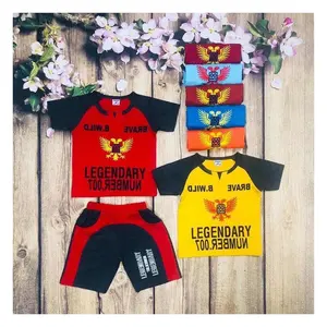 The new style is 1-7 year old baby boy summer casual suit short-sleeved T-shirt + two-piece children's pants suit
