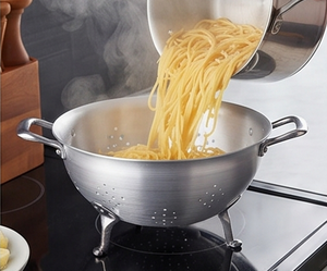 Stainless Steel <b>Colander</b> With Dual Handles And Stand For Kitchen Use Durable Metal Strainer Silver Color Round Shape - Product Image 5