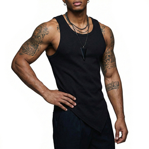 Blank Custom Made <b>Drop</b> Hem Tank Tops For Men Slim Muscle Fit Stylish V Cut Sleeveless Shirt Wholesale Price Tank Tops For Men - Product Image 3