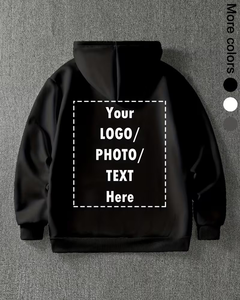 Customizable Logo Hoodie Men Black Cotton Fleece Knitted Pullover Front Digital Printing Oversized Fit Winter Casual - Product Image 3