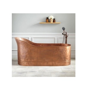 Hammered Copper Antique Freestanding Oval Bathtub Luxury Rustic Eco-Friendly Soaking Tub High Backrest Vintage Faucet Design. - Product Image 1