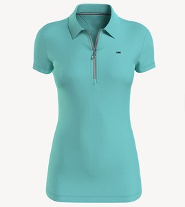 Women's Pink <b>Zip</b> Front <b>Polo</b> Shirt Short Sleeve Solid Color Casual Fit with Embroidered Logo Front - Product Image 4