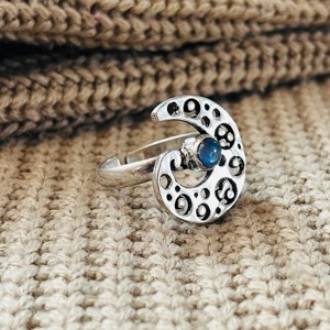 Celestial <b>Moon</b> <b>Ring</b> Boho Brass <b>Ring</b> Women Silver Plated Kyanite Design Tribal Crescent Jewelry - Product Image 4