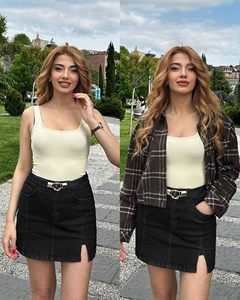 Women High Waist <b>Denim</b> Skort <b>Stretch</b> Mini Jean Skirt with Side Slit Casual Shorts Bulk Supplier - Product Image 5