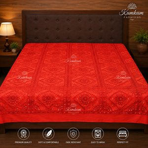 Premium Indian Handmade 100% Cotton Solid Mirror Work <b>Bedspread</b> 300tc Washable Home Decor Bedding Gift - Product Image 1