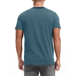 T-shirt à manches courtes pour homme, couleur turquoise, coupe classique, tricoté, 100% coton, col rond, séchage rapide, 220g - Product Image 2
