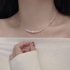 Nouveau collier de perles dégradées explosif de 3 à 8 mm, corps entier en argent pur, motif de sourire brisé, collier de perles dégradées unique, presque perle - Product Image 3