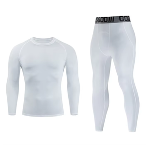 Men's Olive <b>Green</b> Compression Set Crew Neck Long Sleeve <b>Top</b> And Pants Quick Dry Breathable Spandex Polyester All Seasons Solid - Product Image 3