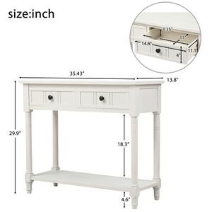 Consolle Tradizionale in Teak Bianco Avorio con Due Cassetti e Ripiano Inferiore per Ingresso o Appartamento, Tavolino Laterale per Arredamento Casa - Product Image 3