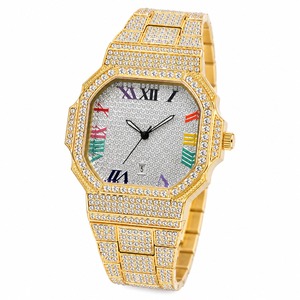 Montre de luxe unisexe en or jaune avec diamants, boîtier octogonal, mouvement à quartz analogique, cadran à chiffres romains, bracelet avec fermoir, 44 mm - Product Image 5