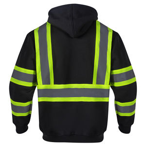 Sudadera con capucha unisex negra de alta visibilidad con cremallera, tiras reflectantes y bolsillo en el pecho para trabajo - Product Image 5