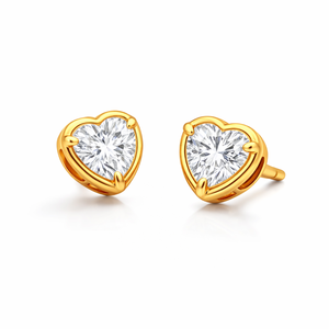 Boucles d'oreilles clous en or 14 carats avec diamant en forme de cœur serti clos, diamant de laboratoire, boucles d'oreilles cœur, cadeau romantique pour elle - Product Image 6