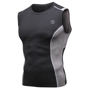 Wholesale Men's Sleeveless Quick Dry Fitness Tank Top O-Neck Sporty <b>Compression</b> <b>Vest</b> Black Gray Mesh Panel OEM ODM - Product Image 1