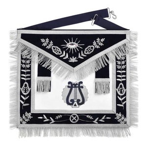 Organist Blue Lodge Officer Apron-Eco-Friendly Luxury Customized Dark Blue with <b>Silver</b> Hand Embroidery Bullion - Product Image 1