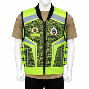 Veste imperméable haute visibilité personnalisée camouflage classe 2 bleu fluo jaune avec fermeture éclair sur le devant, option logo personnalisé, vêtements de travail - Product Image 1