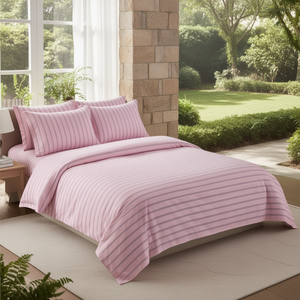 Parure de lit de luxe 4 pièces en coton rayé 300 TC, taille Queen 108x108 pouces, douce, pour la maison et l'hôtel, avec fonction imperméable, 500TC fils - Product Image 3