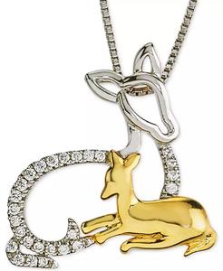 Diamante cara mamma & bambino 18 "collana pendente (1/10 ct. T. w.) in argento Sterling e oro 10k | Macacy's - Product Image 2
