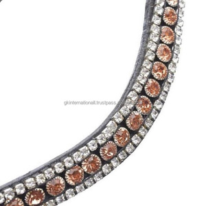 Bracelet de sourcil de bride en cuir véritable 100% sur mesure avec 3 rangées de cristaux d'argent mega bling strass chaîne en métal - Product Image 1