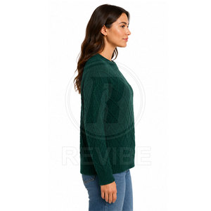 Pull en maille de luxe pour femme, décontracté, avec logo frontal, confort premium, respirant, haute qualité, 100% coton/laine, personnalisable - Product Image 2