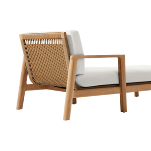Chaise longue d'extérieur en teck avec dossier en corde tressée, style moderne, pour jardin, bord de piscine, terrasse, résistante aux intempéries - Product Image 5