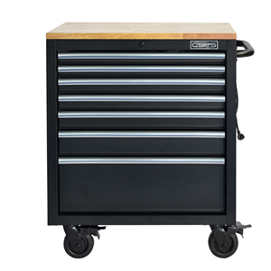 Armoire à outils en acier noir mat avec revêtement en poudre, 7 tiroirs, 76 cm, avec poignées blanches, pour la famille - Product Image 1