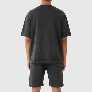 Novedad 2026: Conjunto de 2 piezas para hombre 100% algodón, lavado ácido, oversize, con logo DTF personalizado, transpirable, camiseta y pantalón corto para hombre. - Product Image 5