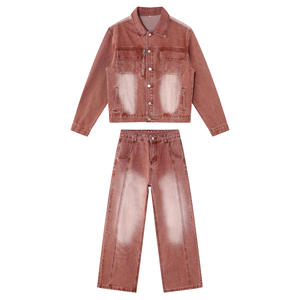 Ensemble 2 pièces en jean délavé et vieilli sur mesure pour homme : veste et pantalon baggy - Product Image 1