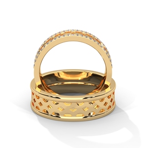 Bague tournante en or avec accent diamant, bande creuse, bijoux de mariage unisexe - Product Image 1