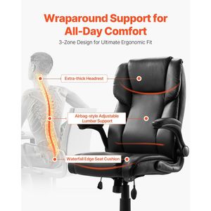 High <b>Back</b> PU Leather Executive <b>Office</b> <b>Chair</b> 300lbs Capacity Airbag-Style Adjustable Lumbar <b>Support</b> Ergonomic <b>Back</b> Pain Relief - Product Image 2