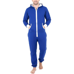 <b>Mens</b> One Piece <b>Pajamas</b> Adult Plain Jumpsuit Non Footed Lightweight Unisex Playsuits Contrast Color Lining Hoodie Custom Colors - Product Image 1