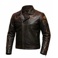 Jaket Kulit Sapi Asli Berkualitas Premium untuk Pria dengan Patch Bordir Cetak Kustom Desain yang Banyak Diminati Jaket Kulit Pria.