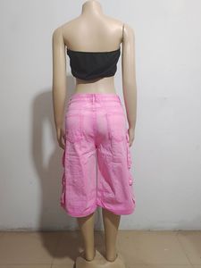 Pantalones Cortos de Mezclilla de Moda Urbana con Bolsillos, Estilo Casual de Verano, Tipo Biker, de Diseñador, Holgados, Cargo, para Mujer - Product Image 3