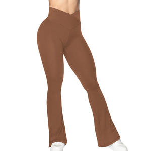High Waist Flare Pants Women Solid Color Full Length Casual Knitted Spandex Nylon Breathable Stretchy Pants Spring Style - Product Image 1
